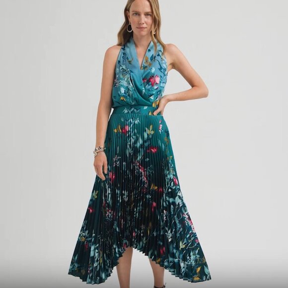 WHBM $190 Sleeveless Shawl Neck Pleated Midi Dress GORGEOUS COLOR! 10 12 - Picture 9 of 9